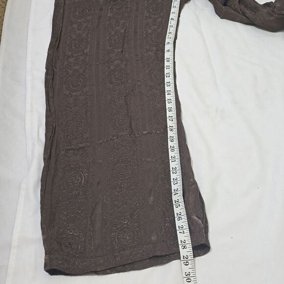 CP Shades Floral Brocade Jacquard Elastic Waist Wide Leg Pant Mocha Brown small - Picture 7 of 11